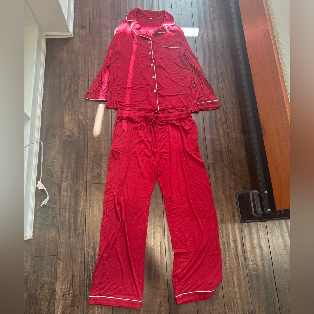 Red Pajama Set with White Trim